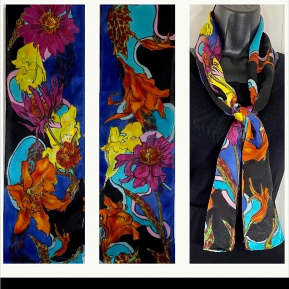 Charmeuse Hand Painted Lilly Silk Scarf - Picture 8 of 11
